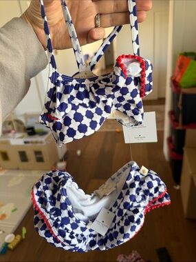kate spade Navy & White Girls' Two-Piece Swim Set with Red Trim